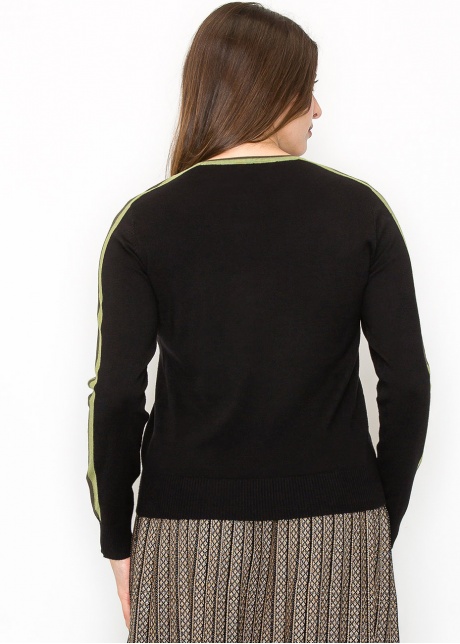 Black Sweater with Olive Stripe Detail
