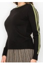 Black Sweater with Olive Stripe Detail