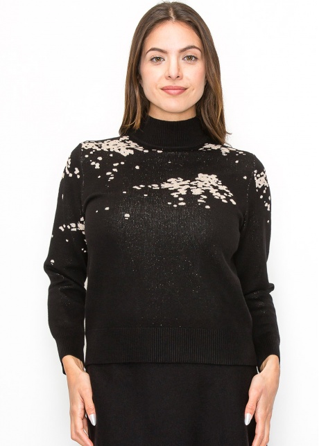 Black Sweater with Artistic Cream Accents