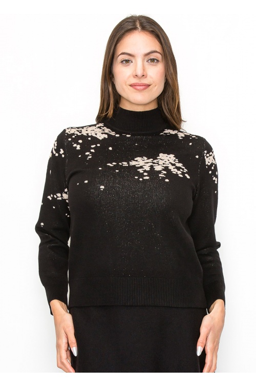 Black Sweater with Artistic Cream Accents