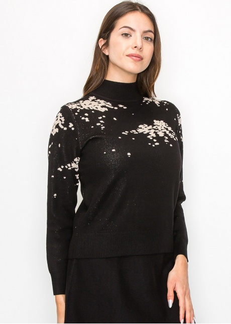 Black Sweater with Artistic Cream Accents