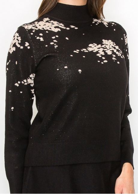 Black Sweater with Artistic Cream Accents
