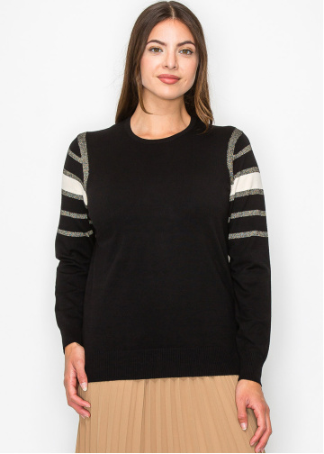 Black Sweater with Metallic Stripe Accents