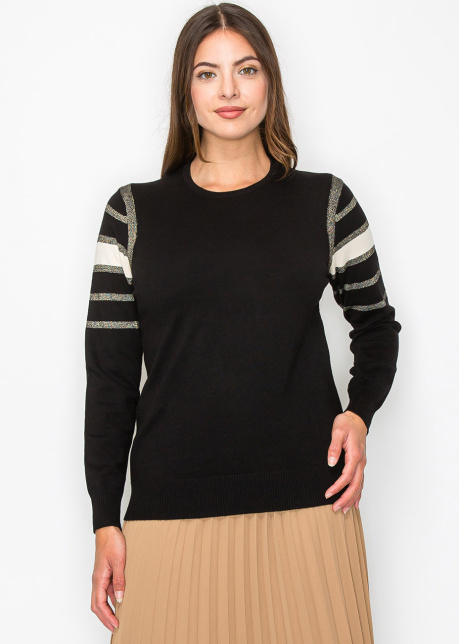 Black Sweater with Metallic Stripe Accents