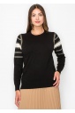 Black Sweater with Metallic Stripe Accents