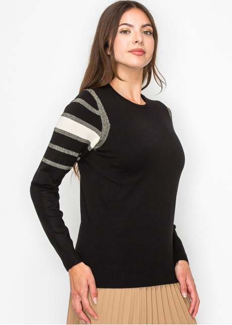 Black Sweater with Metallic Stripe Accents
