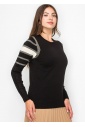 Black Sweater with Metallic Stripe Accents