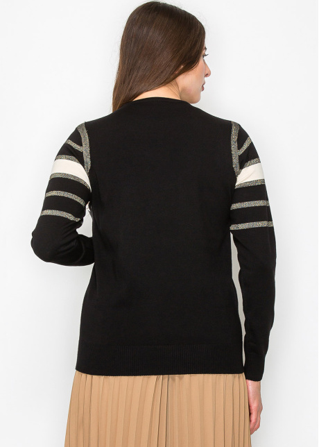 Black Sweater with Metallic Stripe Accents