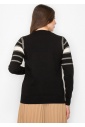 Black Sweater with Metallic Stripe Accents