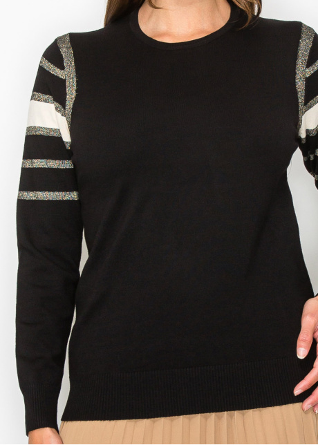 Black Sweater with Metallic Stripe Accents