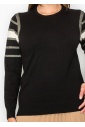 Black Sweater with Metallic Stripe Accents