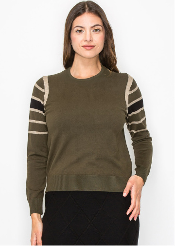 Olive Striped Sleeve Sweater