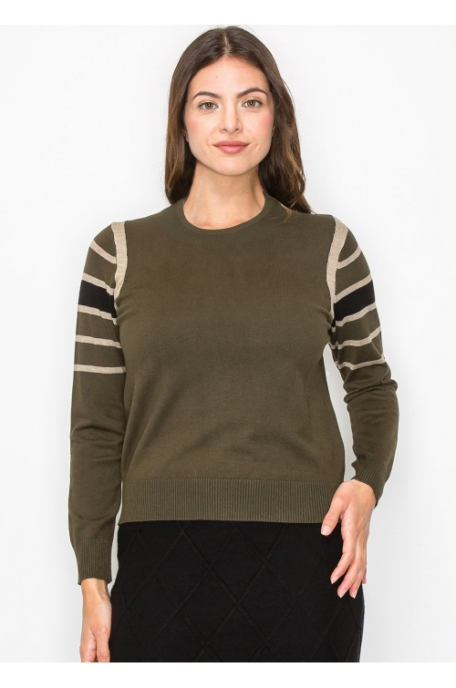 Olive Striped Sleeve Sweater