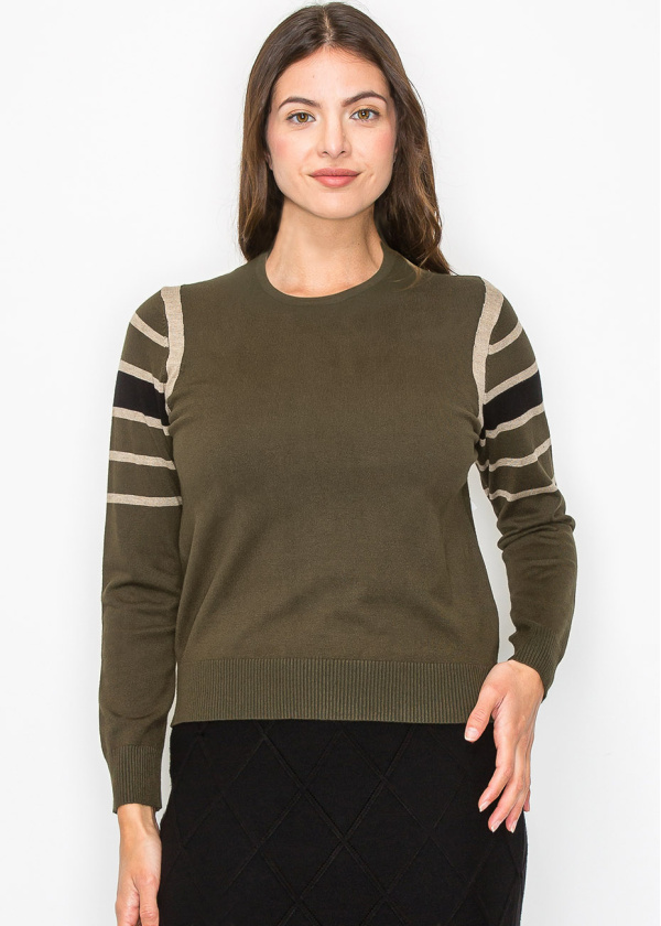 Olive Striped Sleeve Sweater