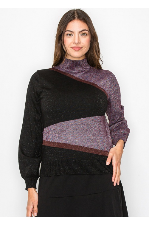 Geometric Colorblock Turtleneck Sweater