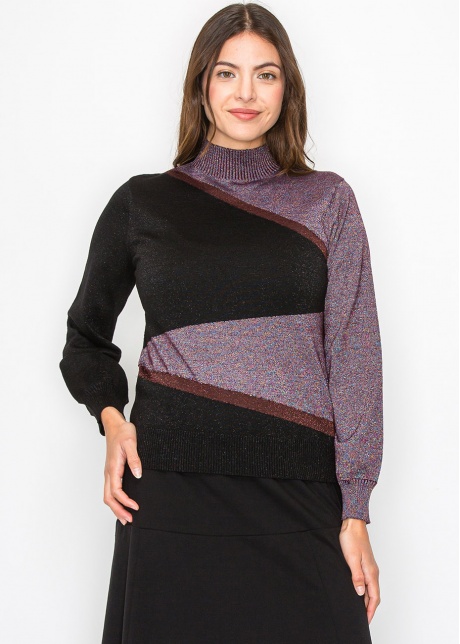 Geometric Colorblock Turtleneck Sweater