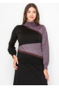 Geometric Colorblock Turtleneck Sweater