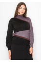 Geometric Colorblock Turtleneck Sweater