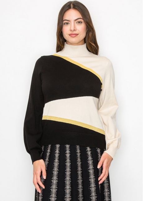 Black & Cream Blocked Knit Top