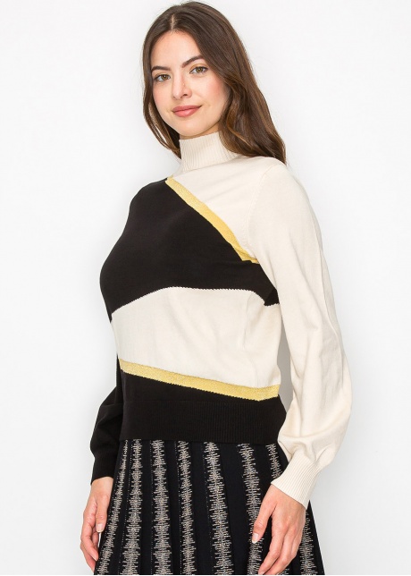 Black & Cream Blocked Knit Top