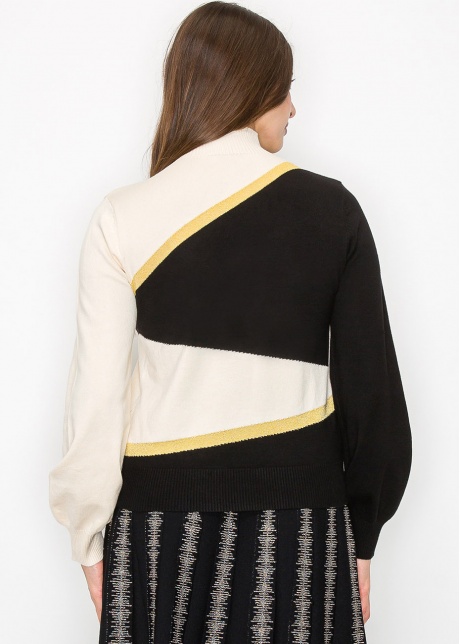 Black & Cream Blocked Knit Top