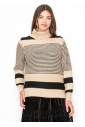 Camel and Black Striped Turtleneck Sweater