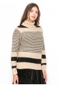 Camel and Black Striped Turtleneck Sweater