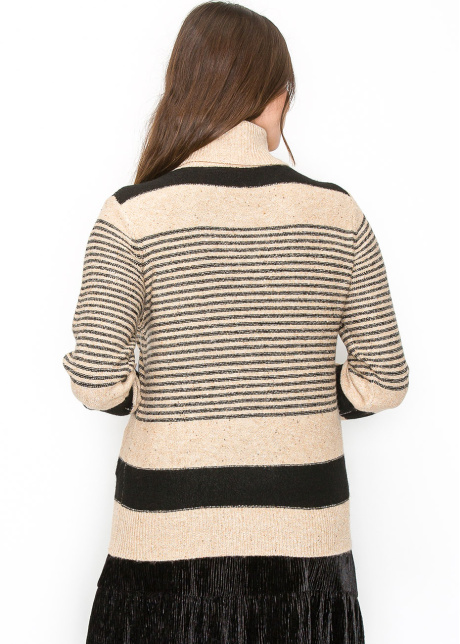 Camel and Black Striped Turtleneck Sweater
