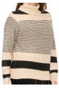 Camel and Black Striped Turtleneck Sweater