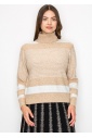 Beige Striped Turtleneck Sweater