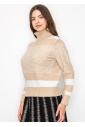 Beige Striped Turtleneck Sweater