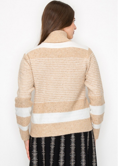 Beige Striped Turtleneck Sweater