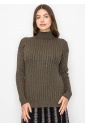 Olive High Neck Cable Sweater