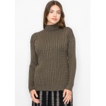 Olive High Neck Cable Sweater