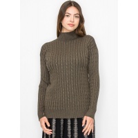 Olive High Neck Cable Sweater