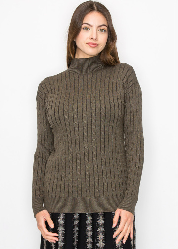Olive High Neck Cable Sweater