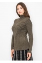 Olive High Neck Cable Sweater