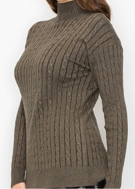 Olive High Neck Cable Sweater