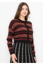 Striped Burgundy & Black Cropped Cardigan