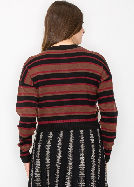 Striped Burgundy & Black Cropped Cardigan