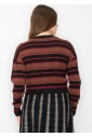 Striped Burgundy & Black Cropped Cardigan