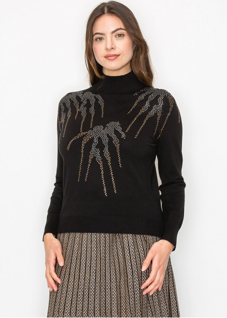 Metallic Accent High-Neck Sweater
