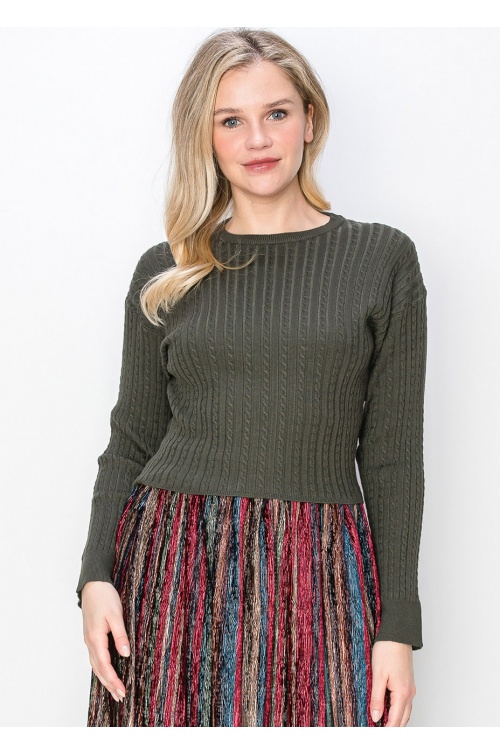 Olive Green Cable-Knit Sweater