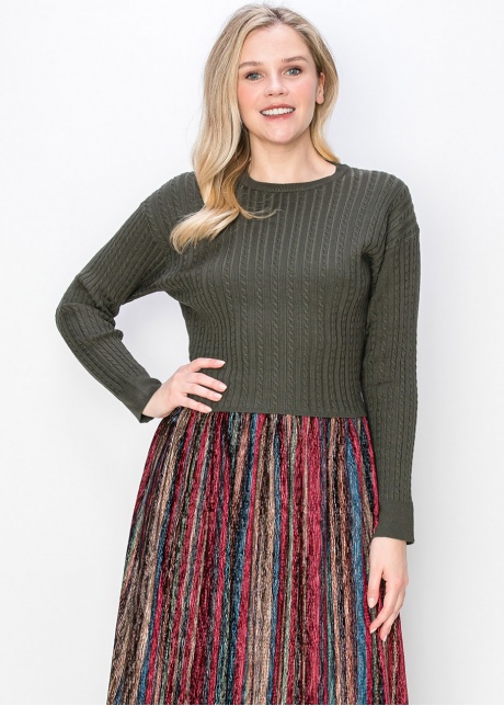 Olive Green Cable-Knit Sweater