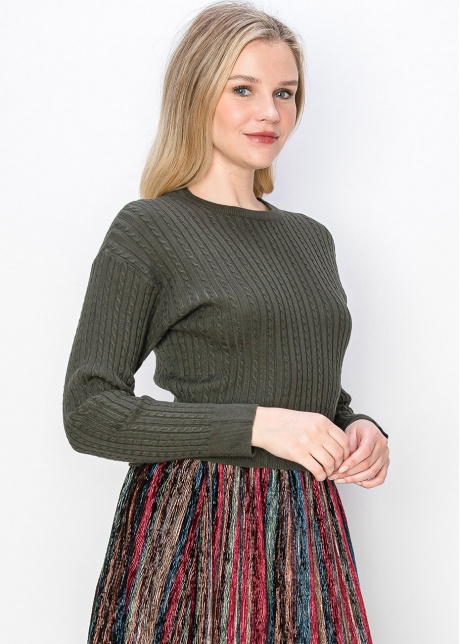 Olive Green Cable-Knit Sweater