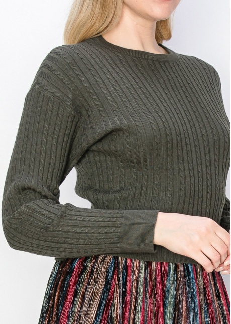 Olive Green Cable-Knit Sweater