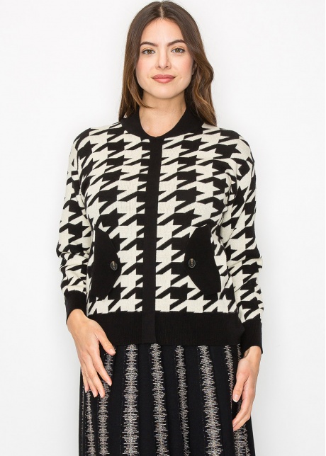 Classic Houndstooth Knit Cardigan