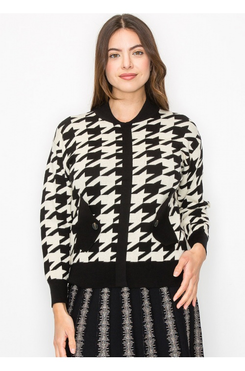 Classic Houndstooth Knit Cardigan