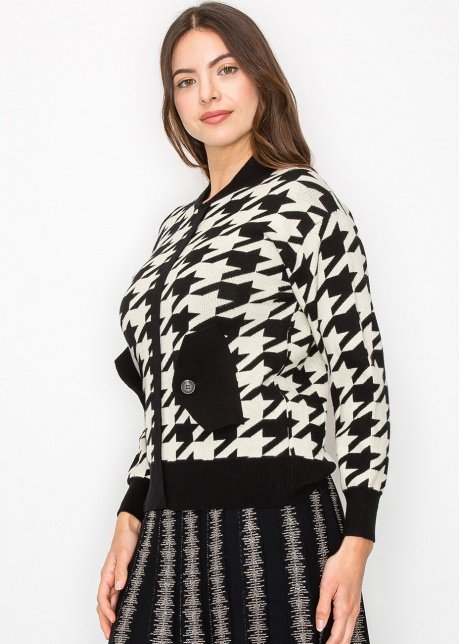 Classic Houndstooth Knit Cardigan