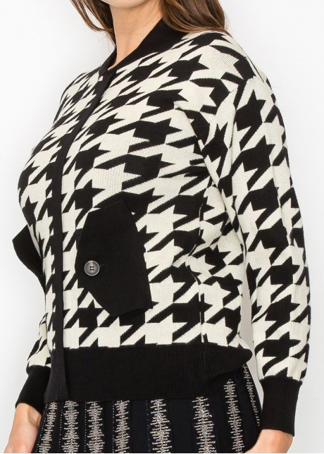 Classic Houndstooth Knit Cardigan